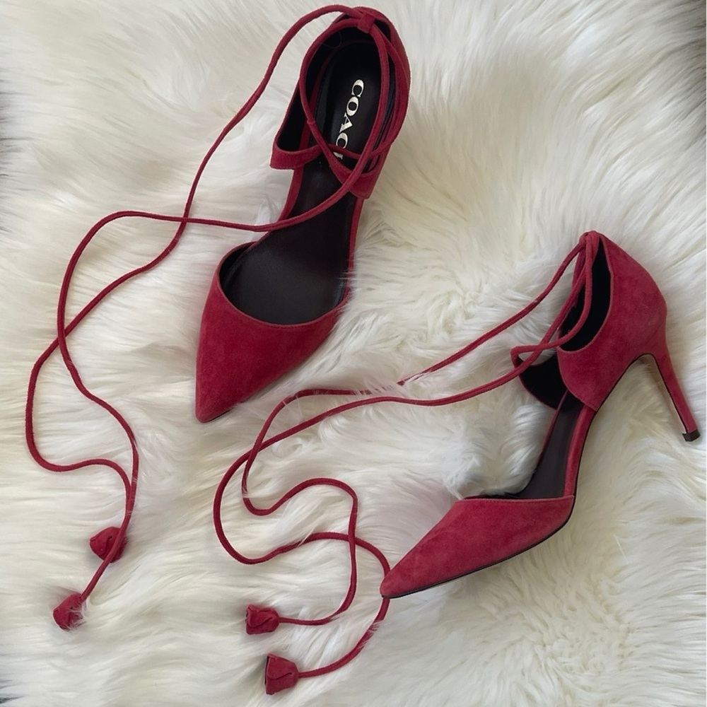 Coach Burgundy Suede Pointed Toe Lace-Up Heels